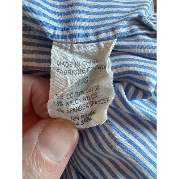 Theory Blue White Striped Essential Button Down Large Collar Shirt cotton top - Picture 10 of 11